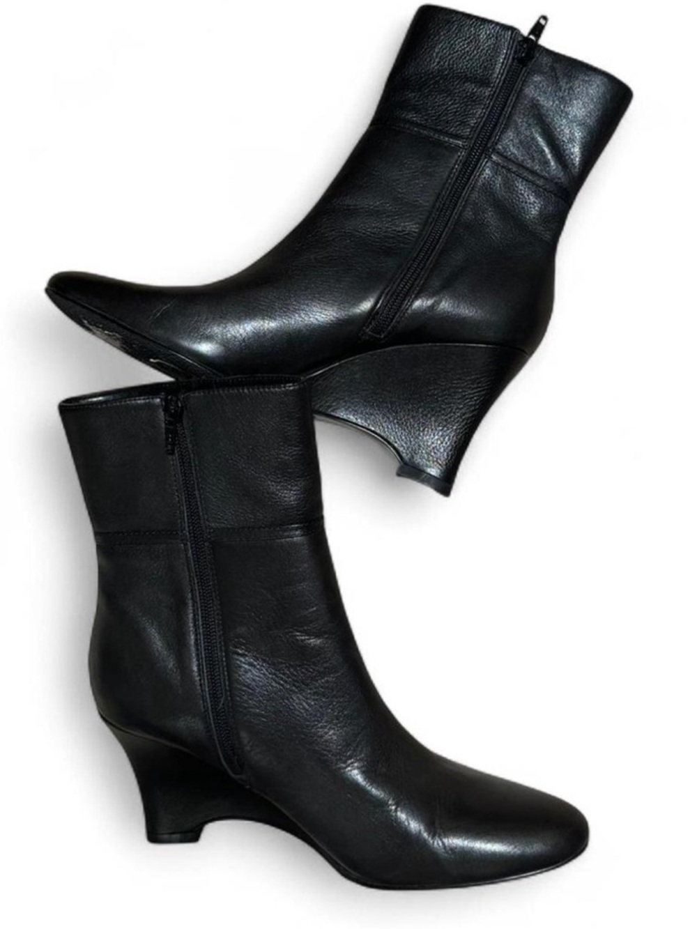 Valerie Stevens Black Leather Wedge Ankle Boots - Picture 3 of 5